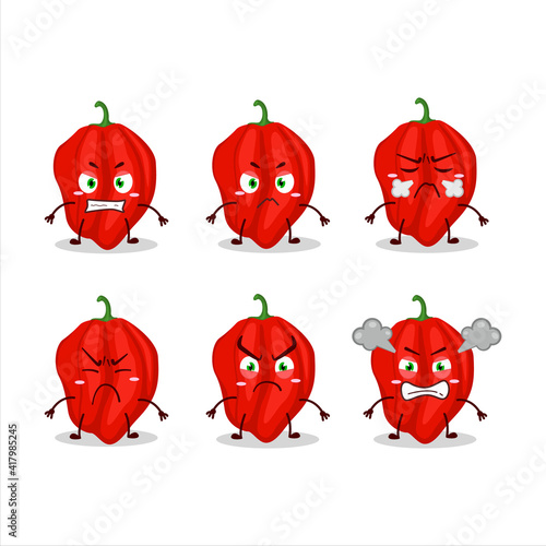 New red habanero cartoon character with various angry expressions