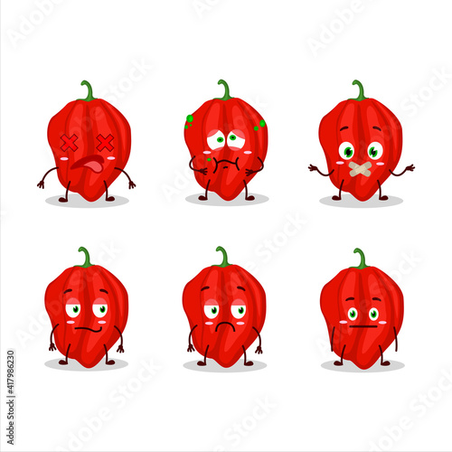 New red habanero cartoon character with nope expression