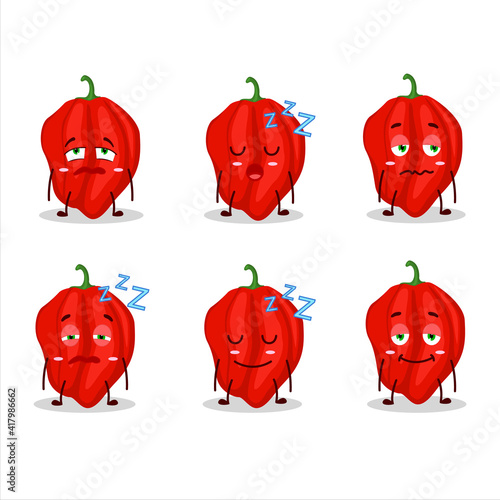 Cartoon character of new red habanero with sleepy expression