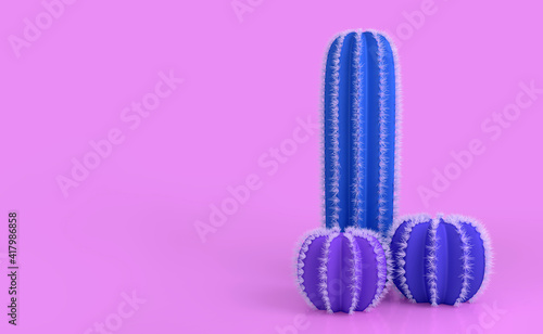 Abstract concept on the topic of the male penis. Three different cacti with thorns on a bright colored pastel background as a concept of infertility and abstinence. 3d illustration