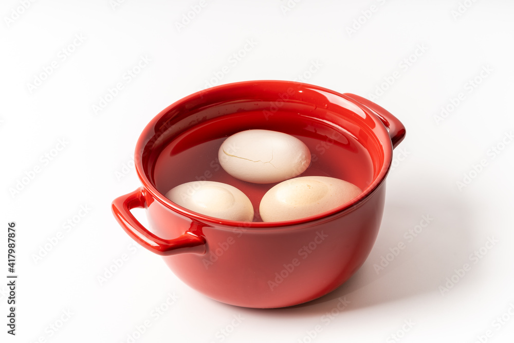 Fresh hard-boiled egg on pure white background Fresh hard-boiled egg on pure white background