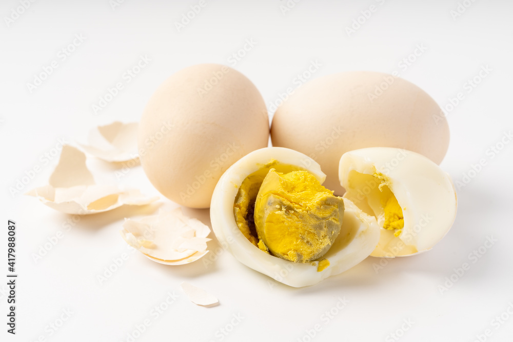 Fresh hard-boiled egg on pure white background Fresh hard-boiled egg on pure white background