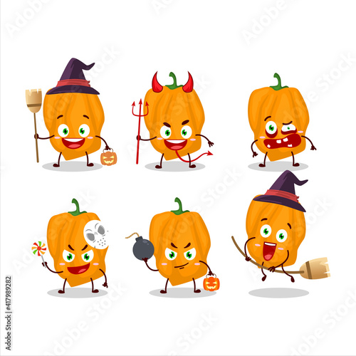 Halloween expression emoticons with cartoon character of orange habanero