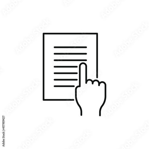 Hand clicking book. Reading icon concept isolated on white background. Vector illustration