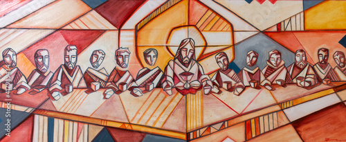 Canvastavla Photograph of an artistic  painting of Jesus Christ and his disciples in last su