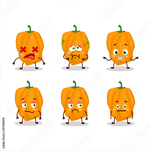 Orange habanero cartoon character with nope expression