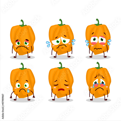Orange habanero cartoon character with sad expression