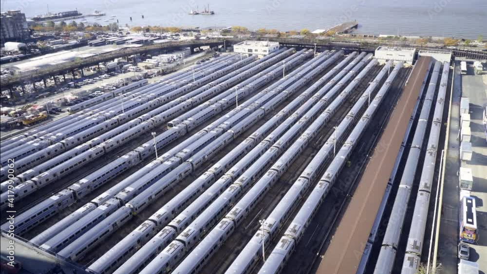 Aerial View of a Subway Train Yard in New York Aerial View of a Subway Train Yard in New York