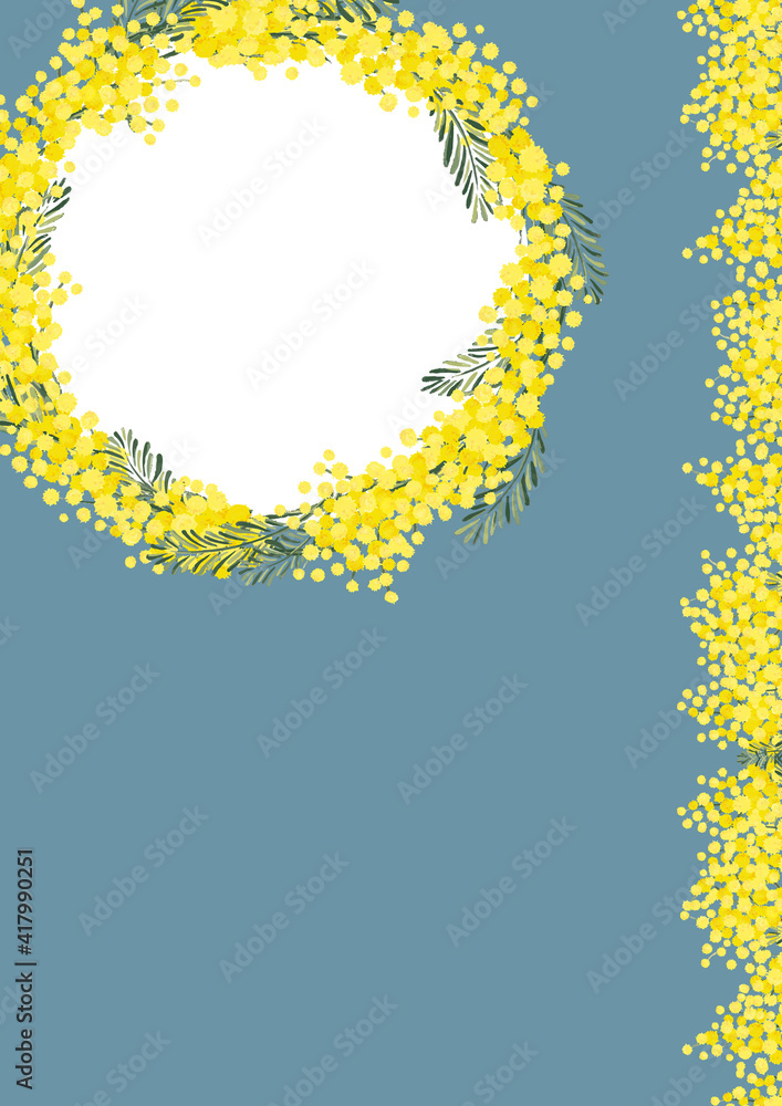 春　レトロ　ミモザアカシア　イベント　チラシ　テンプレート　花柄　マルシェ　ハンドメイド