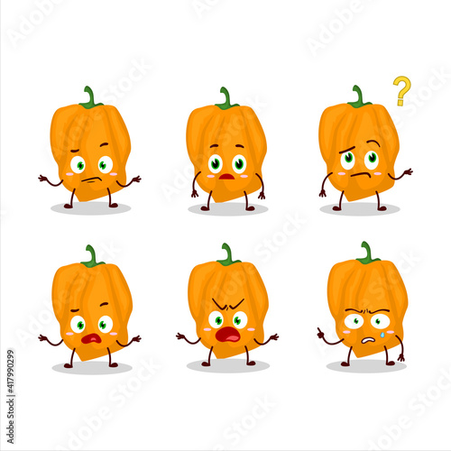 Cartoon character of orange habanero with what expression