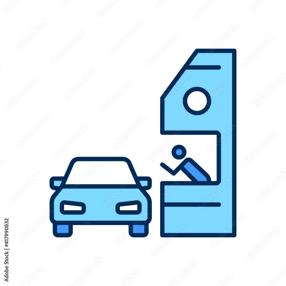Drive through coloured icon. Simple filled outline style symbol for web, mobile, ui design. Thru, window, car, restaurant, shop concept. Vector illustration isolated on white background. EPS 10. Drive through coloured icon. Simple filled outline style symbol for web, mobile, ui design. Thru, window, car, restaurant, shop concept. Vector illustration isolated on white background. EPS 10.