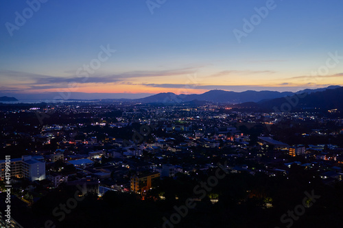 Beautiful landscape. A city during the twilight of the day. Phuket, Thailand