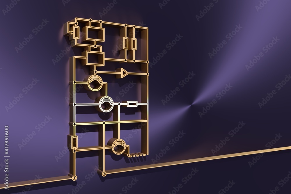 High-tech technology background. Abstract circuit board illustration. Idea concept. 3D rendering