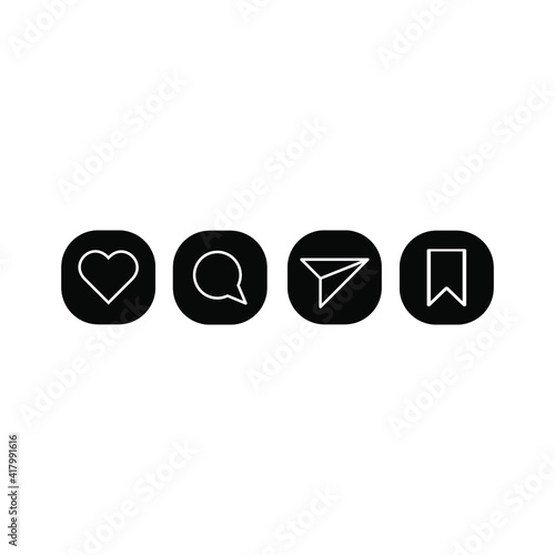 Vector social media Like, comment, share and save icons. Editable and changeable color.
