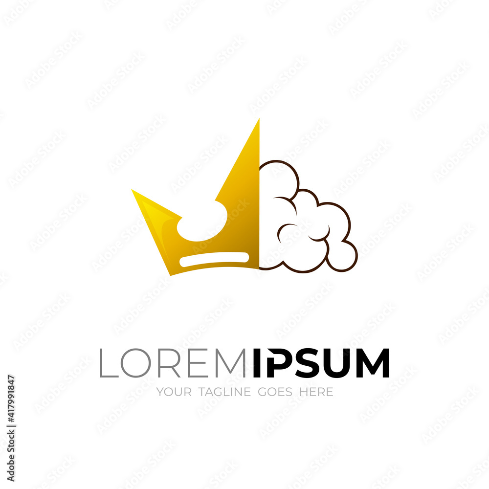 Brain logo with crown design combination, gold icons, luxury logo template Brain logo with crown design combination, gold icons, luxury logo template