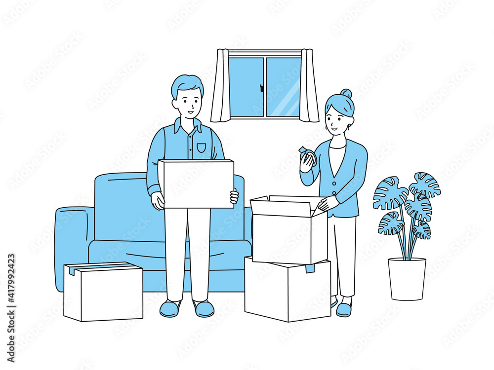 引越し 準備 作業 荷造り 夫婦 全身 イラスト素材 Stock Vector Adobe Stock