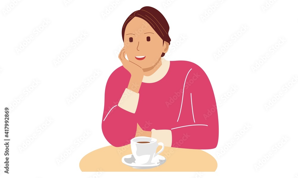 People illustration. Cute girl sitting relax with a cup of tea. Flat vector illustration People illustration. Cute girl sitting relax with a cup of tea. Flat vector illustration
