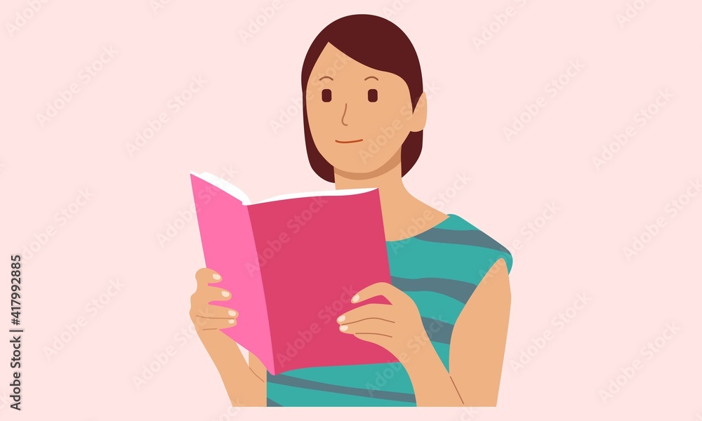 Girl reading a book. Flat design vector illustration Girl reading a book. Flat design vector illustration
