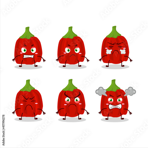 Red habanero cartoon character with various angry expressions