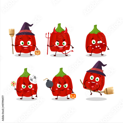 Halloween expression emoticons with cartoon character of red habanero