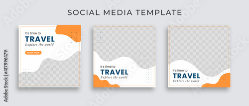 Editable template post for social media ad. web banner ads for travel promotion .design with white, blue and yellow color. photo