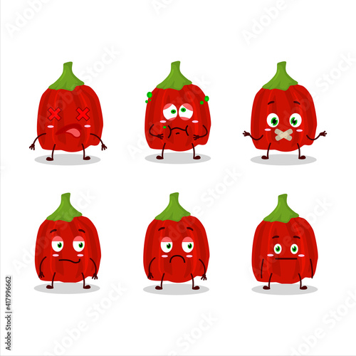 Red habanero cartoon character with nope expression