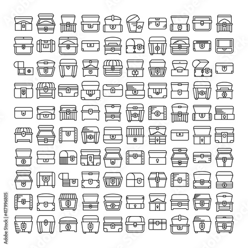 treasure chest icons set vector