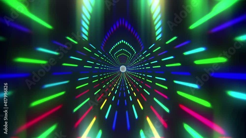 Digital Tunnel Motion Graphic. colorful lines speed flow shaped lights VJ loop background. For your big led screens during show performance. Abstract Visual.