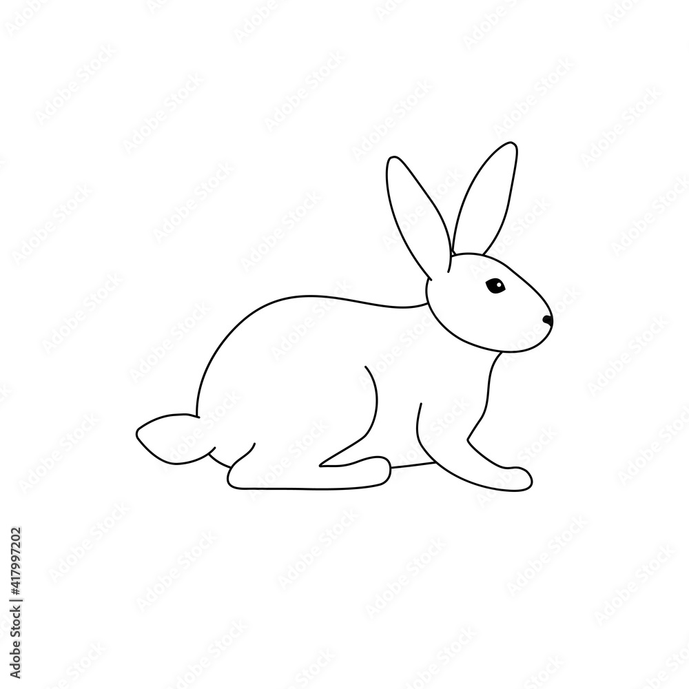 Vector illustration of a sitting rabbit. Black outline on a white background. Doodle style. Vector illustration of a sitting rabbit. Black outline on a white background. Doodle style.