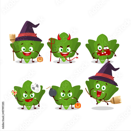 Halloween expression emoticons with cartoon character of spinach