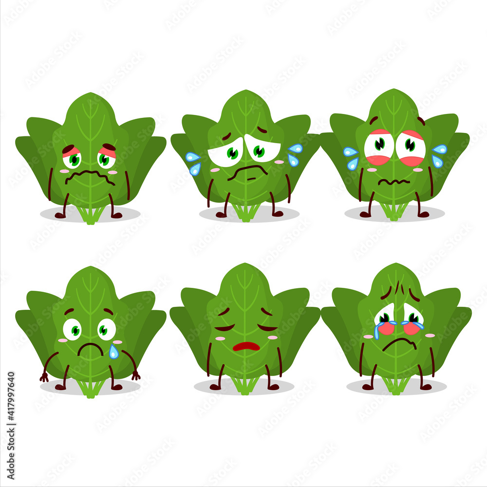 Fototapeta premium Spinach cartoon in character with sad expression