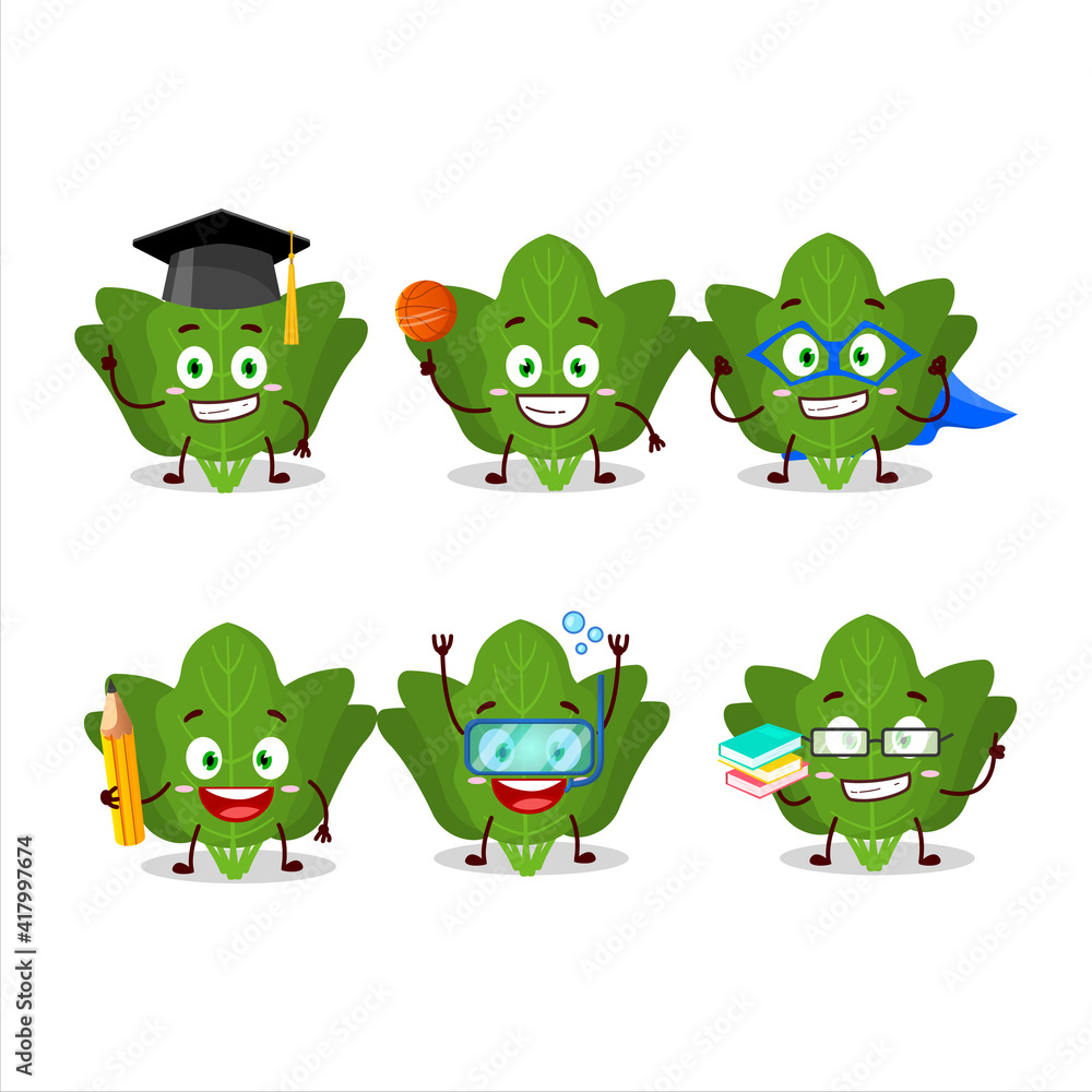 School student of spinach cartoon character with various expressions School student of spinach cartoon character with various expressions