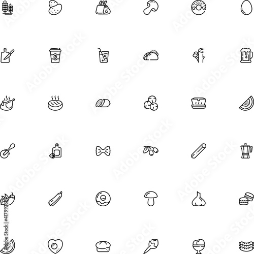 icon vector icon set such as: spare, earthstar, eggshell, ice cream, milk, flower, party, olive, flame, line art, spicy, street, transparency, french, macaroon, leaf, oat, easter, bow, fastfood