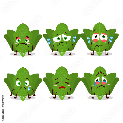 Spinach cartoon in character with sad expression
