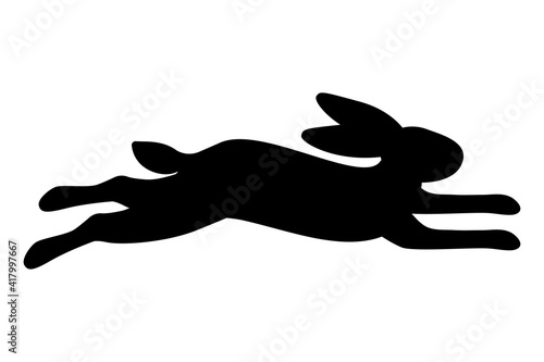 Vector illustration of a jumping rabbit. Black silhouette on a white background.