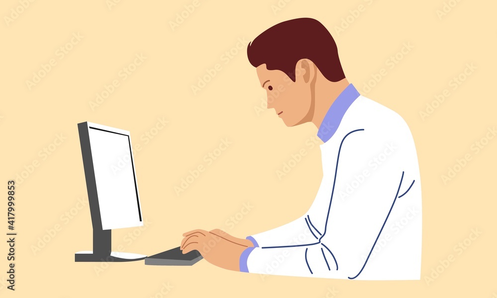 Businessman with computer. Design vector flat illustration Businessman with computer. Design vector flat illustration