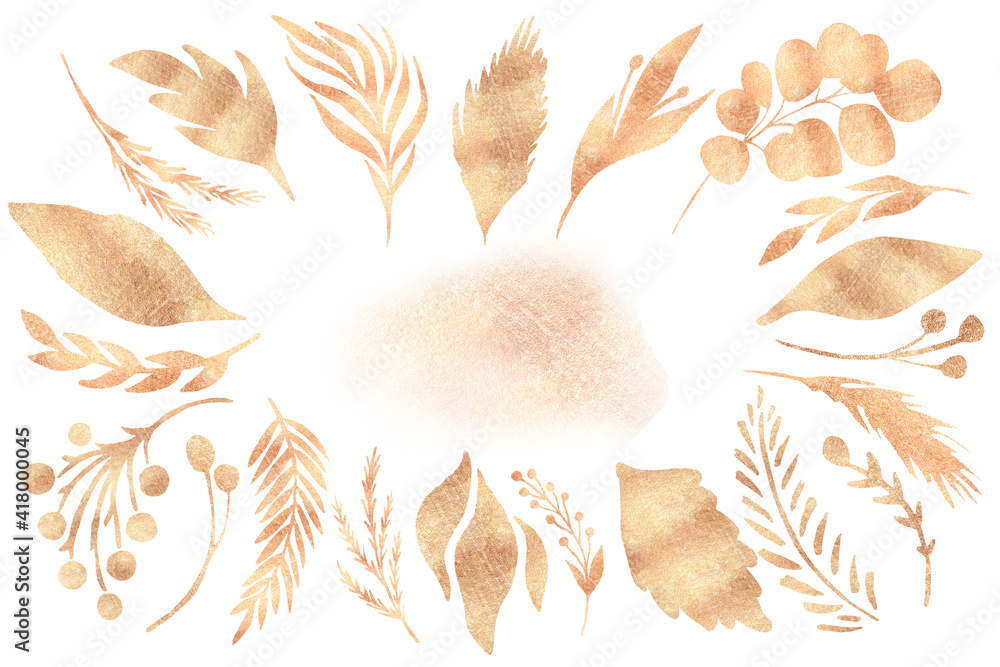 Gold floral elements clipart Template frame for invitations, postcards, cards Gold floral elements clipart Template frame for invitations, postcards, cards