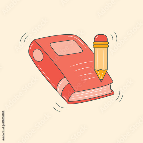 Book with pencil colored line icon, simple educational vector illustration 