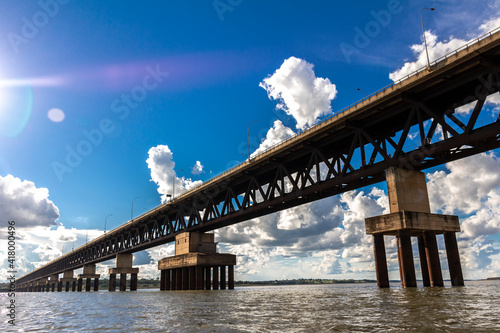 View of the Rollemberg-Vuolo railroad Bridge, is a mixed bridge that serves to cross Parana River	
 photo