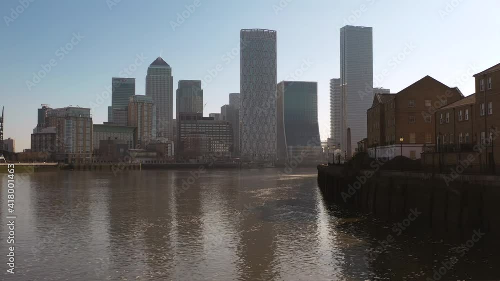 Aerial View Shot of London UK, Canary Wharf, Business District, East London, United Kingdom Aerial View Shot of London UK, Canary Wharf, Business District, East London, United Kingdom