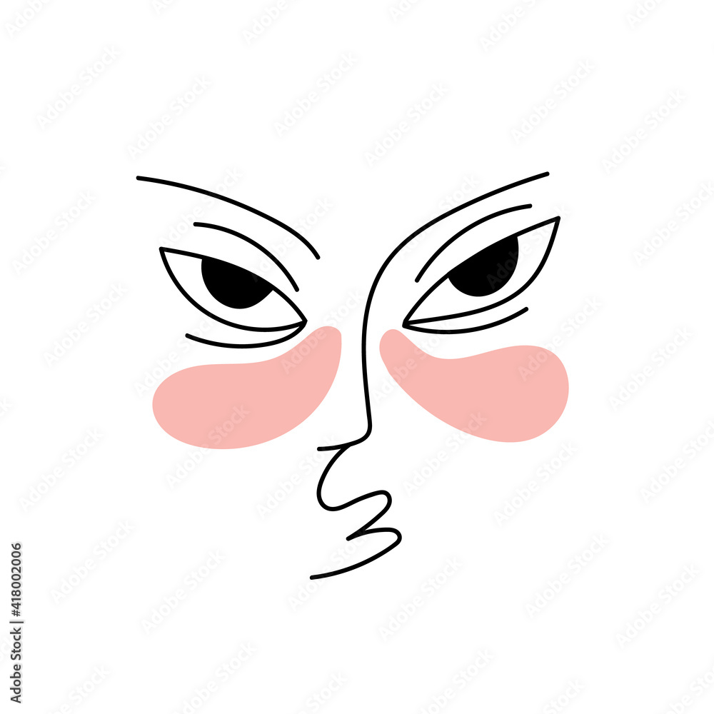 Modern hand-drawn vector illustrations. Abstract face with colored shapes. Minimalistic style. Doodles and shapes on an isolated white background. The concept of self-love. Pastel colors.