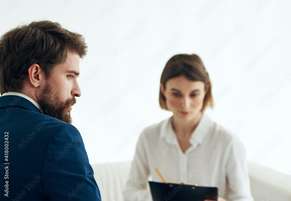woman and man suit documents communication resume woman and man suit documents communication resume
