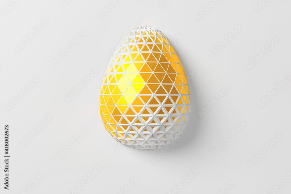 Easter concept. One single white golden egg with geometric original changing patterns on the surface on a white background. 3d illustration Easter concept. One single white golden egg with geometric original changing patterns on the surface on a white background. 3d illustration