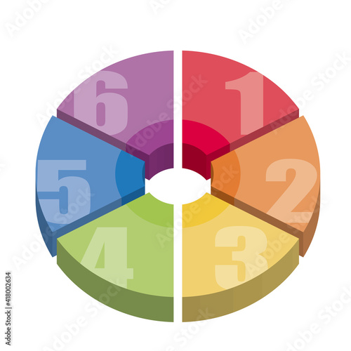 インフォグラフィックス｜3D立体的な6分割カラフル円グラフのグラフィック素材セット