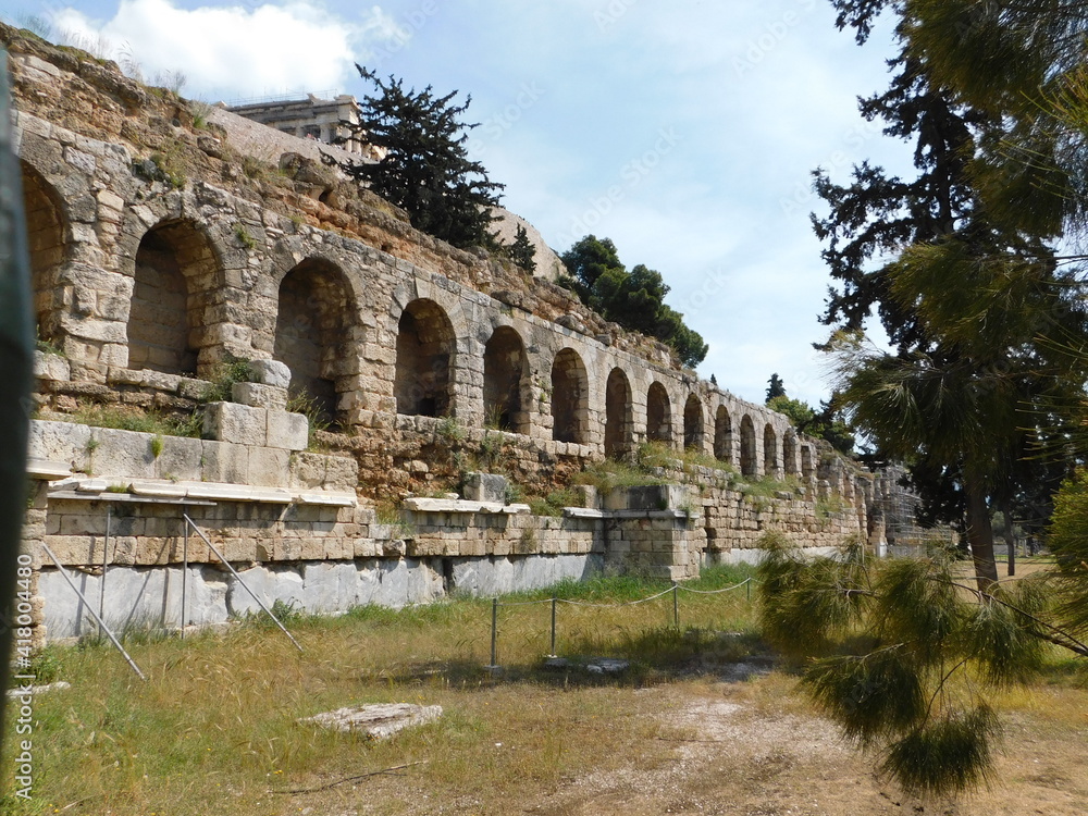 Fototapeta premium January 2019, Athens, Greece. Part of the stoa of Eumenes, on the south slope of the Acropolis