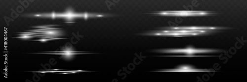 Blue horizontal lens flares pack. Laser beams, horizont