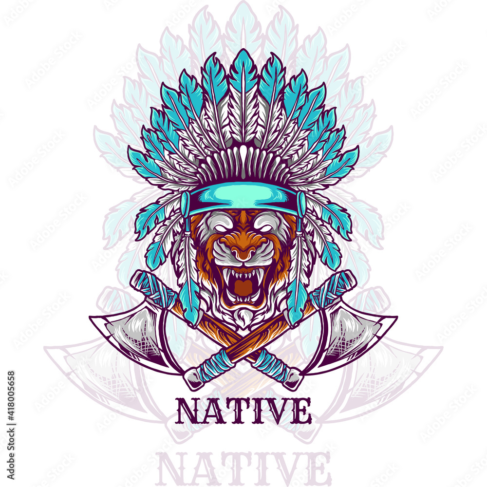 Naklejka premium tiger head indian native illustration