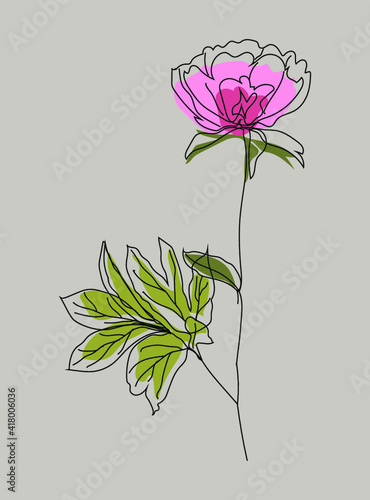 One line continuous of flower, single line drawing art