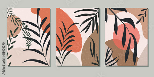 Abstract tropical leaves poster cover background set. abstract background. abstract leaves wallpaper  Vector