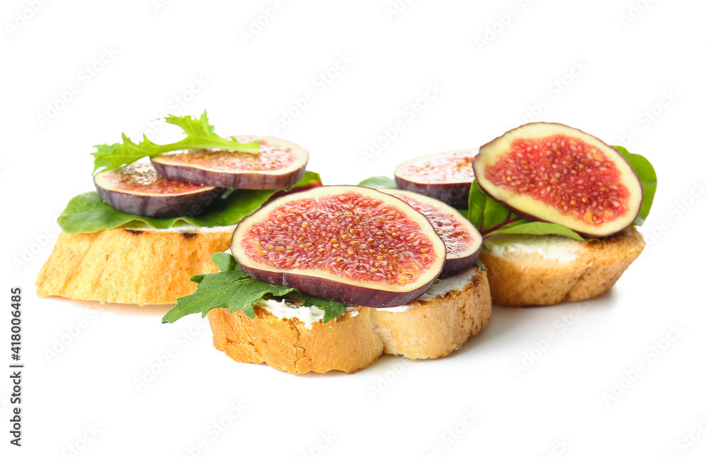 Fresh tasty bruschettas on white background Fresh tasty bruschettas on white background